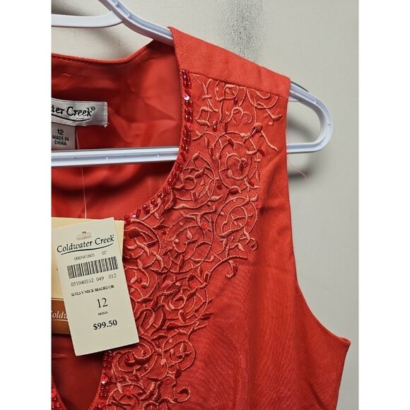 NWT Coldwater Creek Sz 12 Linen Blend Sleeveless Orange V-Neck Beaded Maxi Dress - Picture 5 of 9